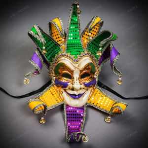 Mardi Gras Luxury Jester White Joker Venetian Masquerade Mask Mardi Gras